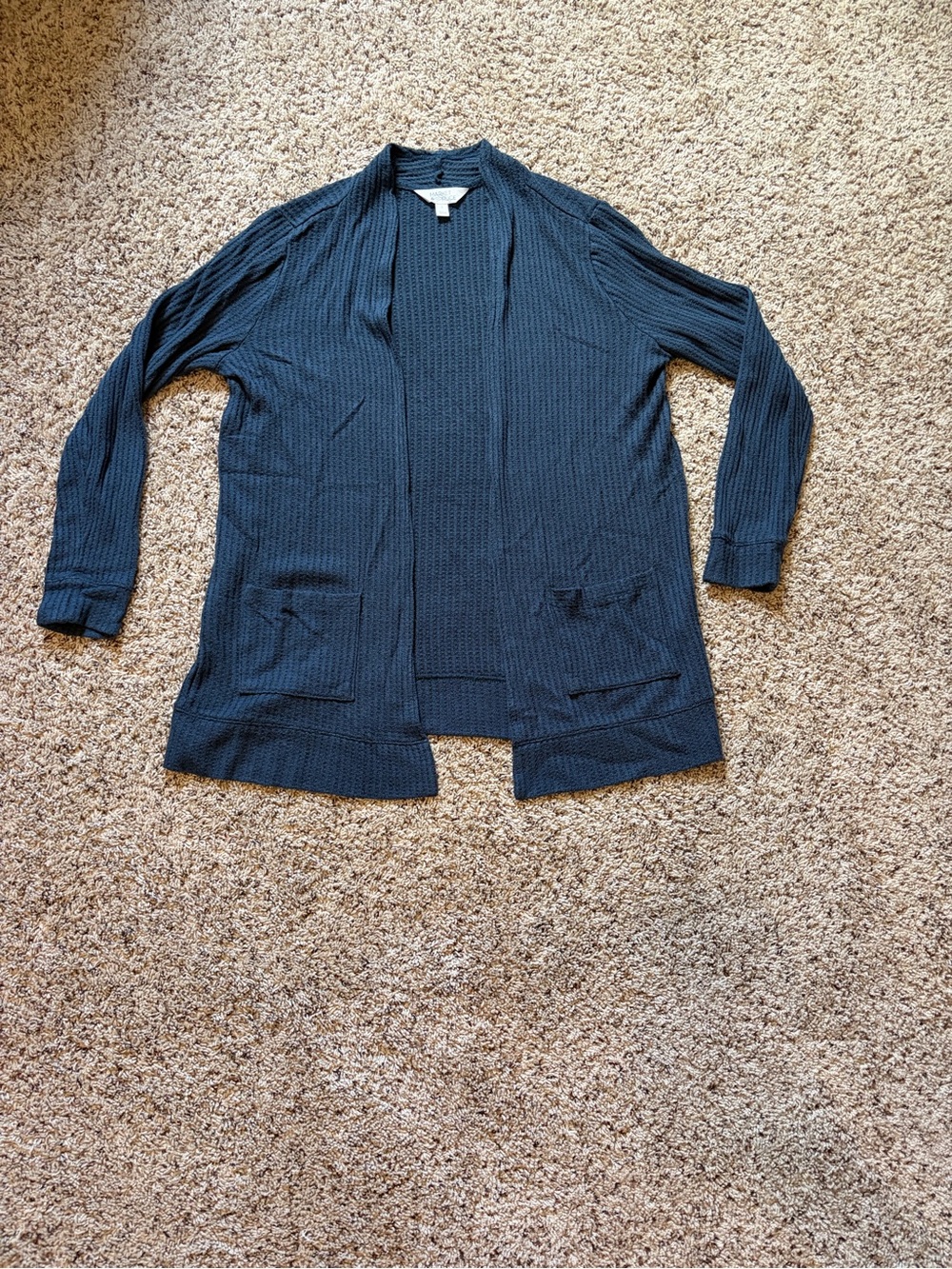 Market & Spruce Navy Open-Front Waffle Knit Cardigan